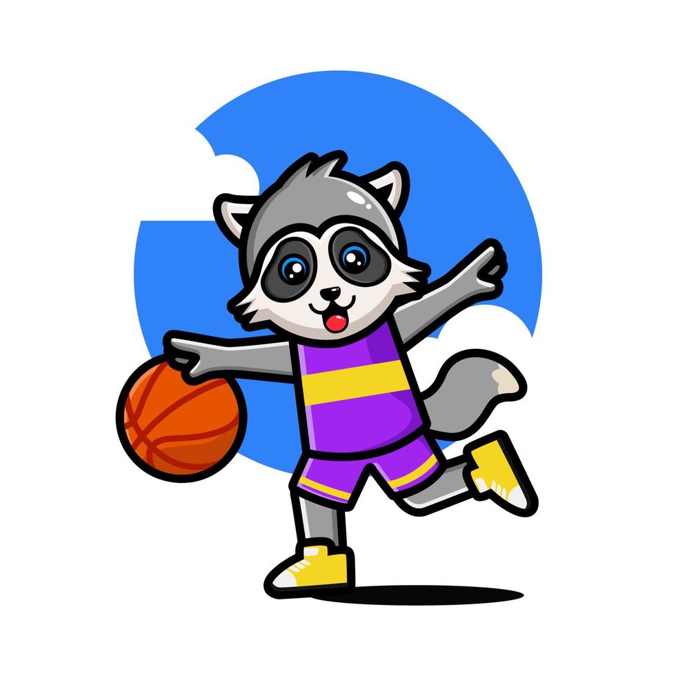 Happy cute raccoon playing basketball vector
