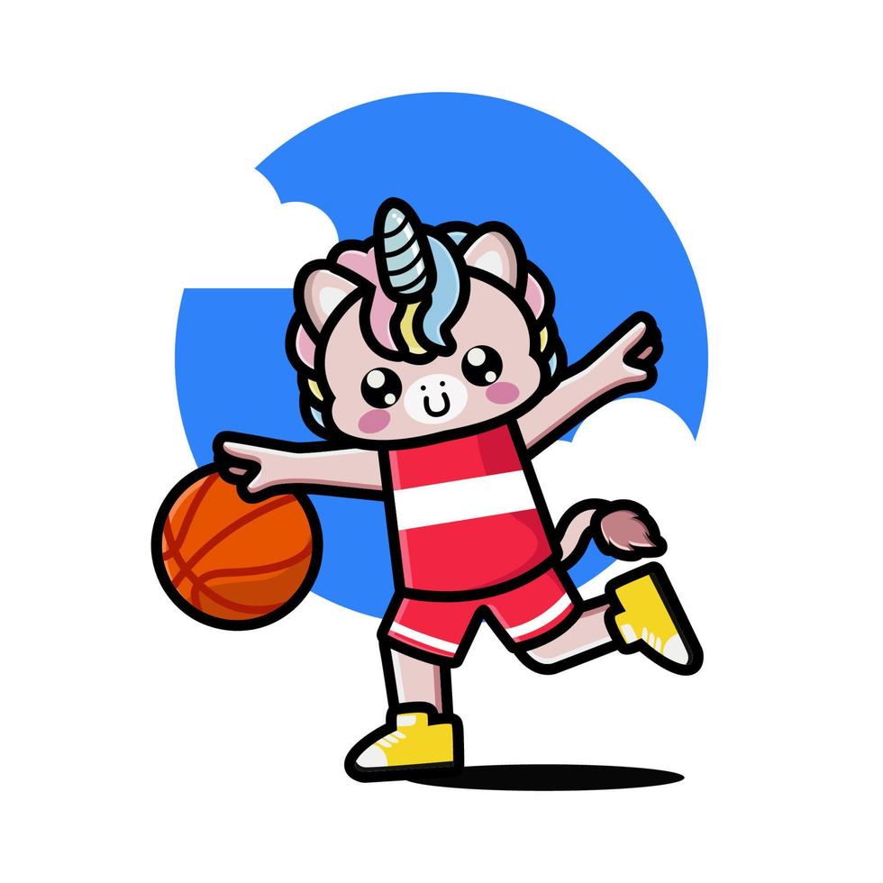 Happy cute unicorn playing basketball 12795187 Vector Art at Vecteezy