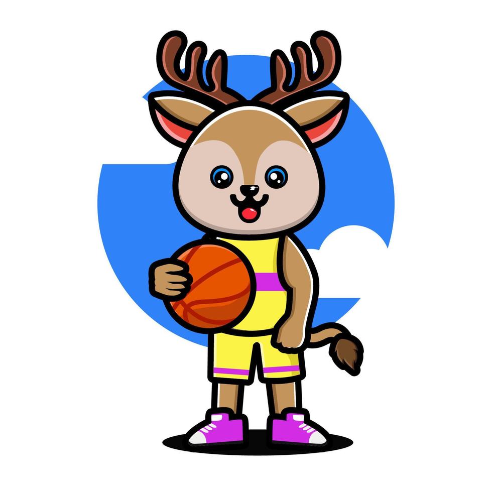 Happy cute deer playing basketball vector