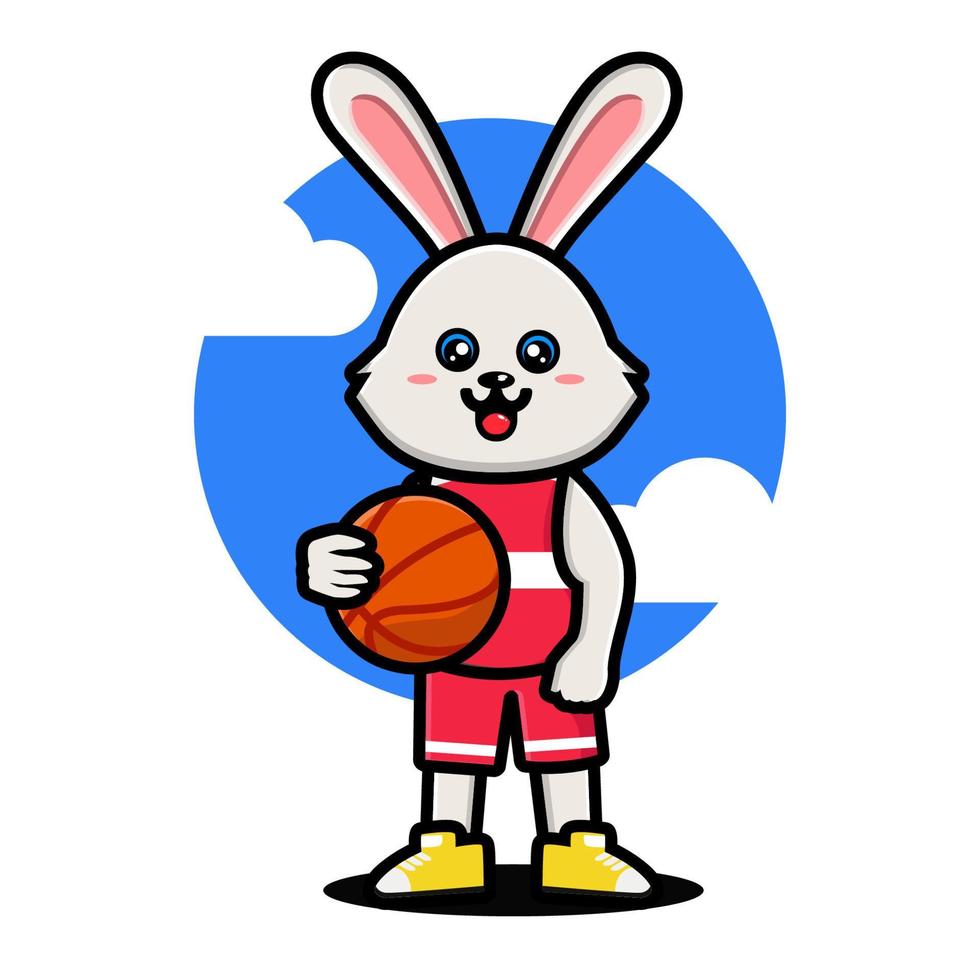 Happy rabbit playing basketball vector