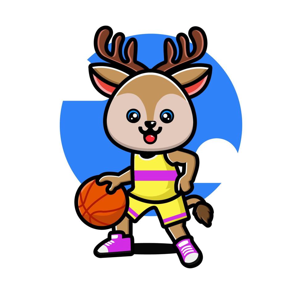 Happy cute deer playing basketball vector
