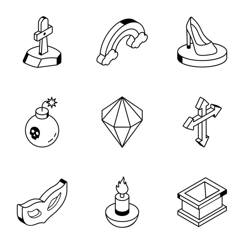 paquete de iconos de línea de fantasía y cuento vector