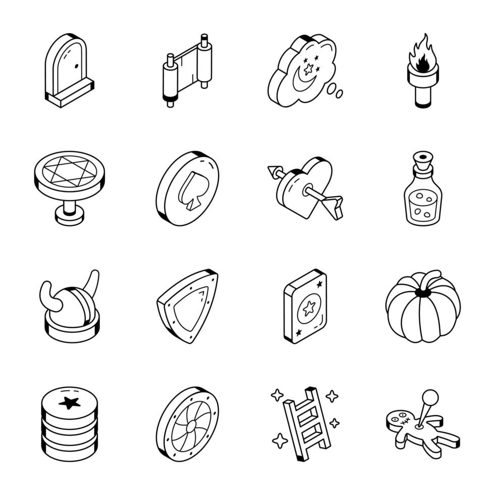 iconos isométricos de línea de libro de hadas vector