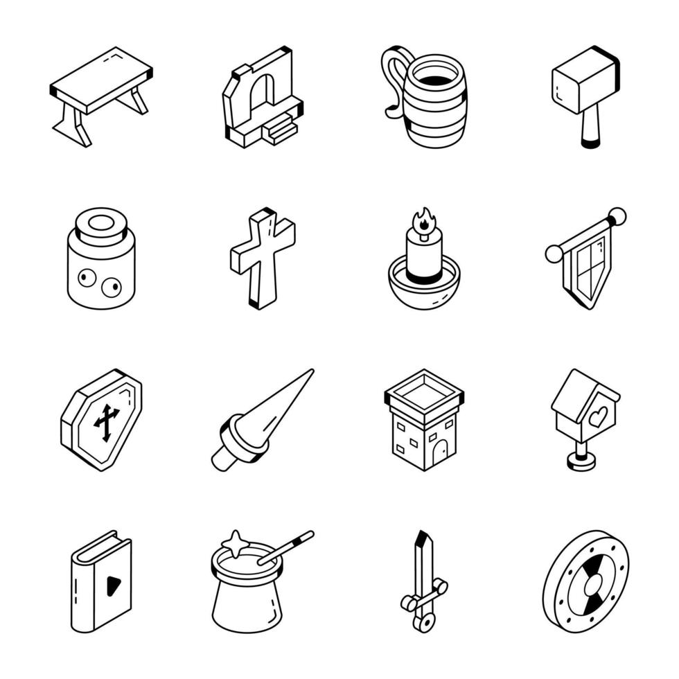 Line Icons of Fairytale and Fairy Castle vector