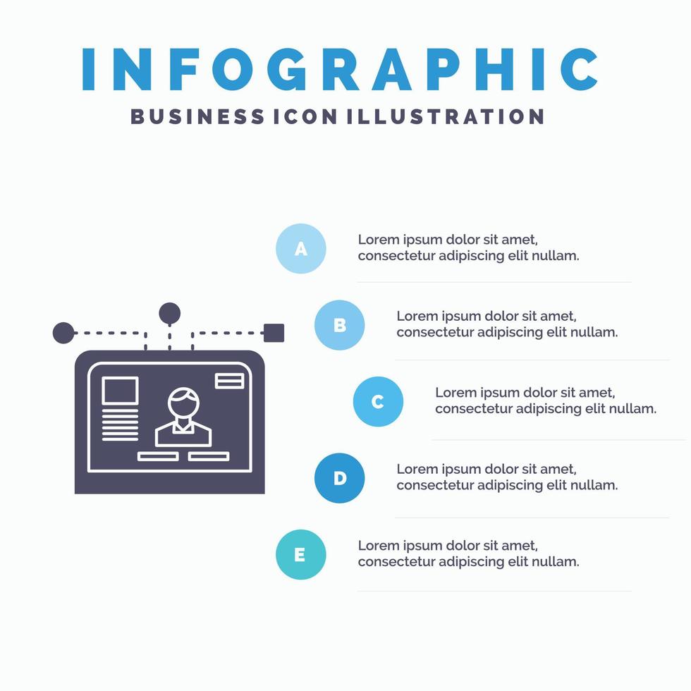 interfaz. sitio web. usuario. diseño. plantilla de infografía de diseño para sitio web y presentación. icono de glifo gris con ilustración de vector de estilo infográfico azul.