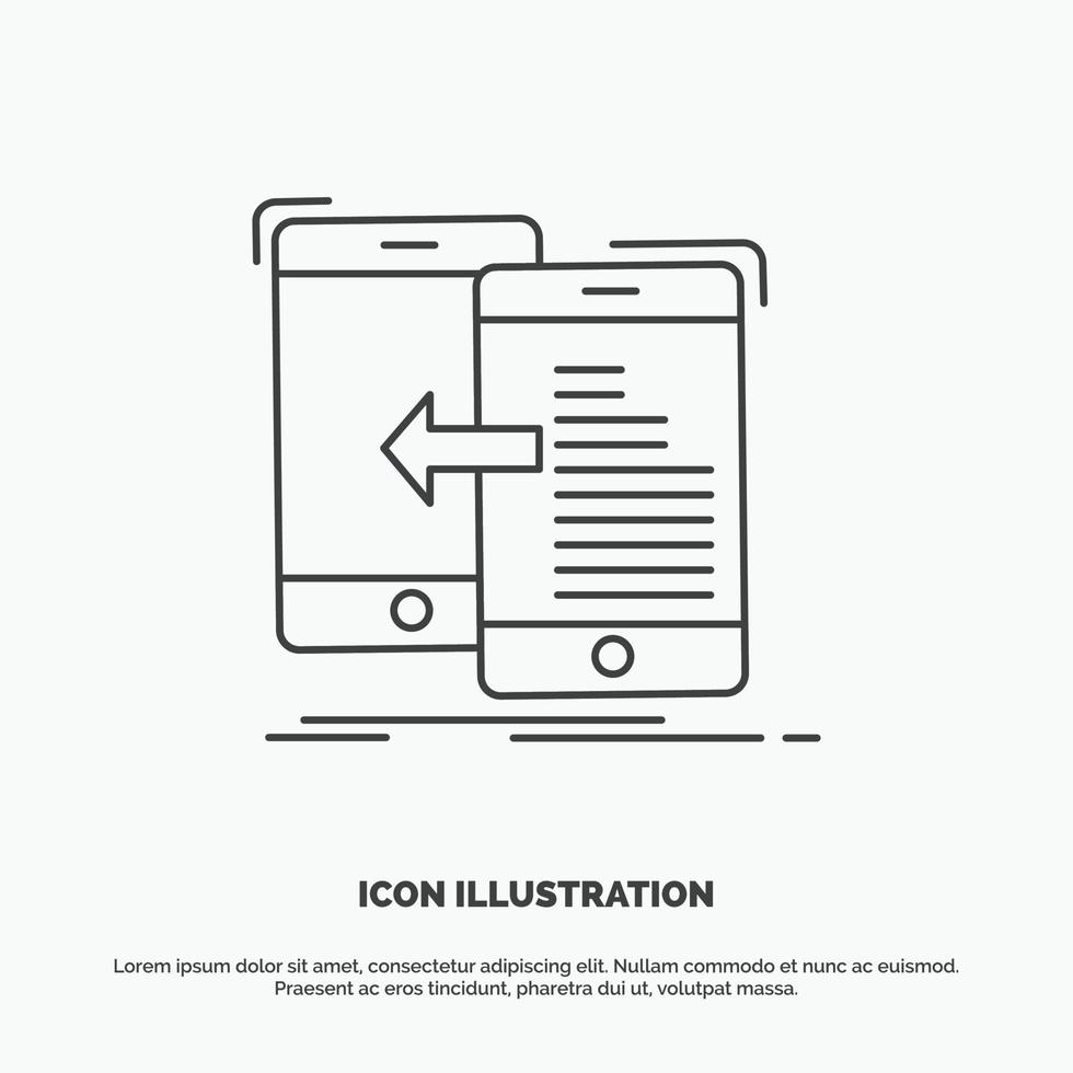 data. transfer. mobile. management. Move Icon. Line vector gray symbol for UI and UX. website or mobile application