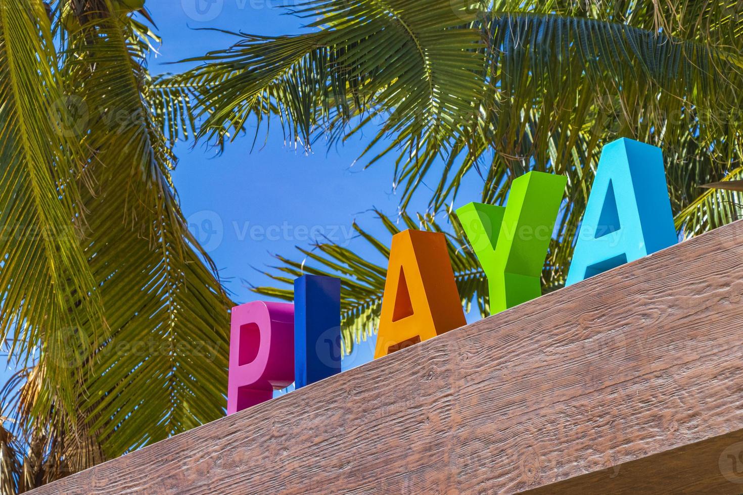 Playa del Carmn Quintana Roo Mexico  2022 Colorful Playa del Carmen lettering sign symbol on beach Mexico. photo