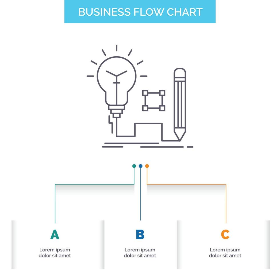 Idea, insight, key, lamp, lightbulb Business Flow Chart Design with 3 Steps. Line Icon For Presentation Background Template Place for text vector