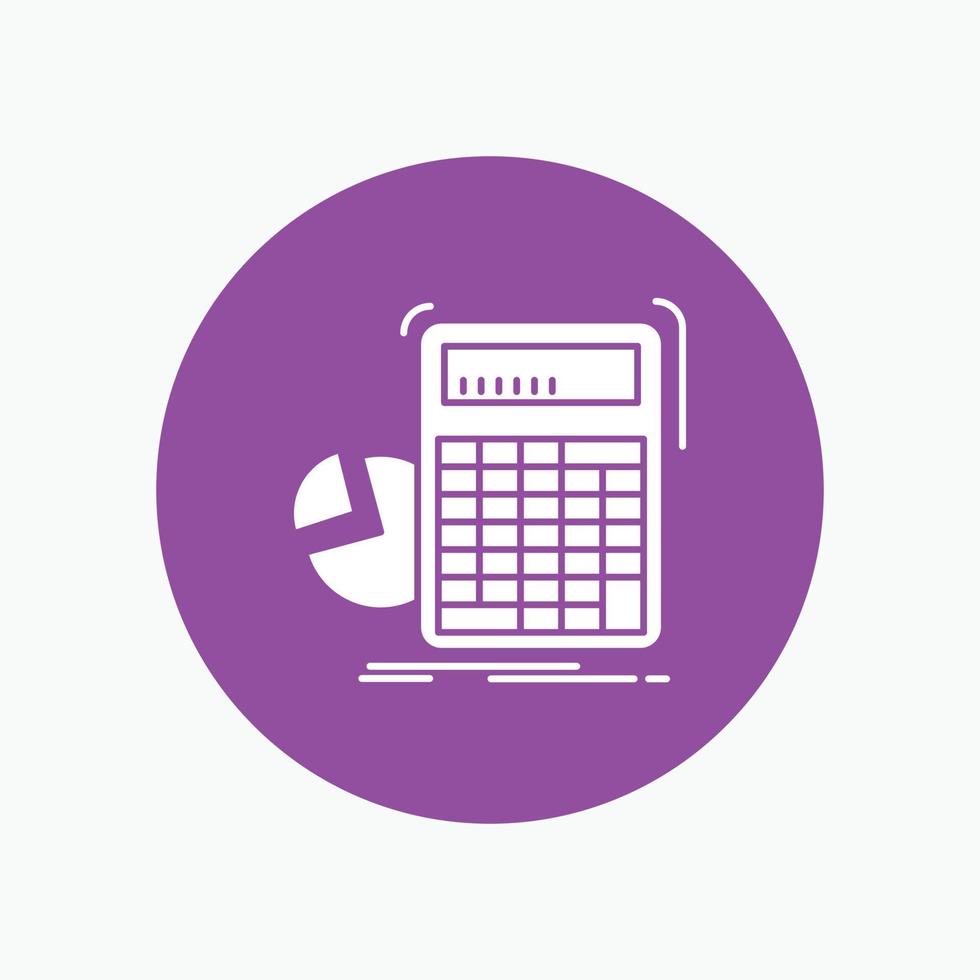calculator. calculation. math. progress. graph White Glyph Icon in Circle. Vector Button illustration