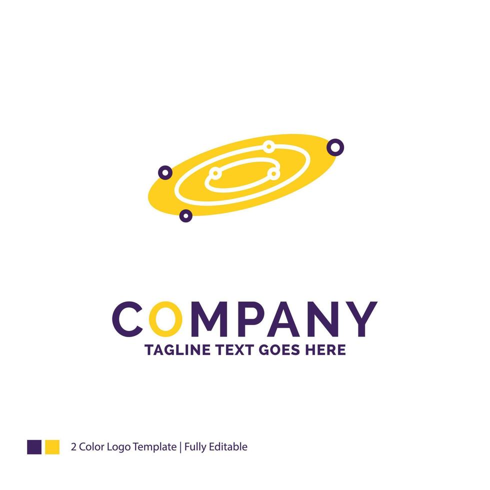 Company Name Logo Design For Galaxy. astronomy. planets. system. universe. Purple and yellow Brand Name Design with place for Tagline. Creative Logo template for Small and Large Business. vector