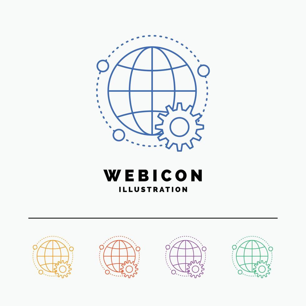 connected. online. world. globe. multiplayer 5 Color Line Web Icon Template isolated on white. Vector illustration
