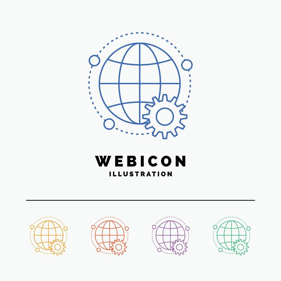 connected. online. world. globe. multiplayer 5 Color Line Web Icon Template isolated on white. Vector illustration