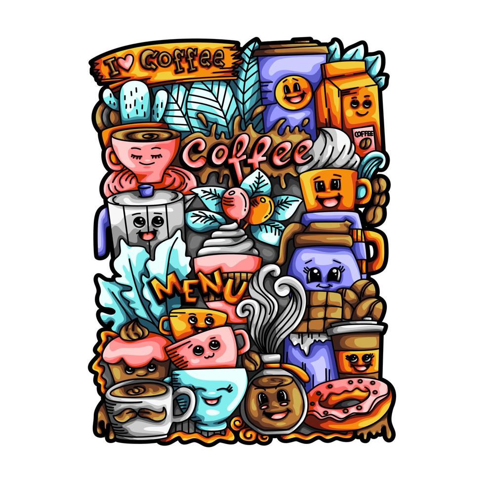 café, garabato, vector, diseño, ilustración vector