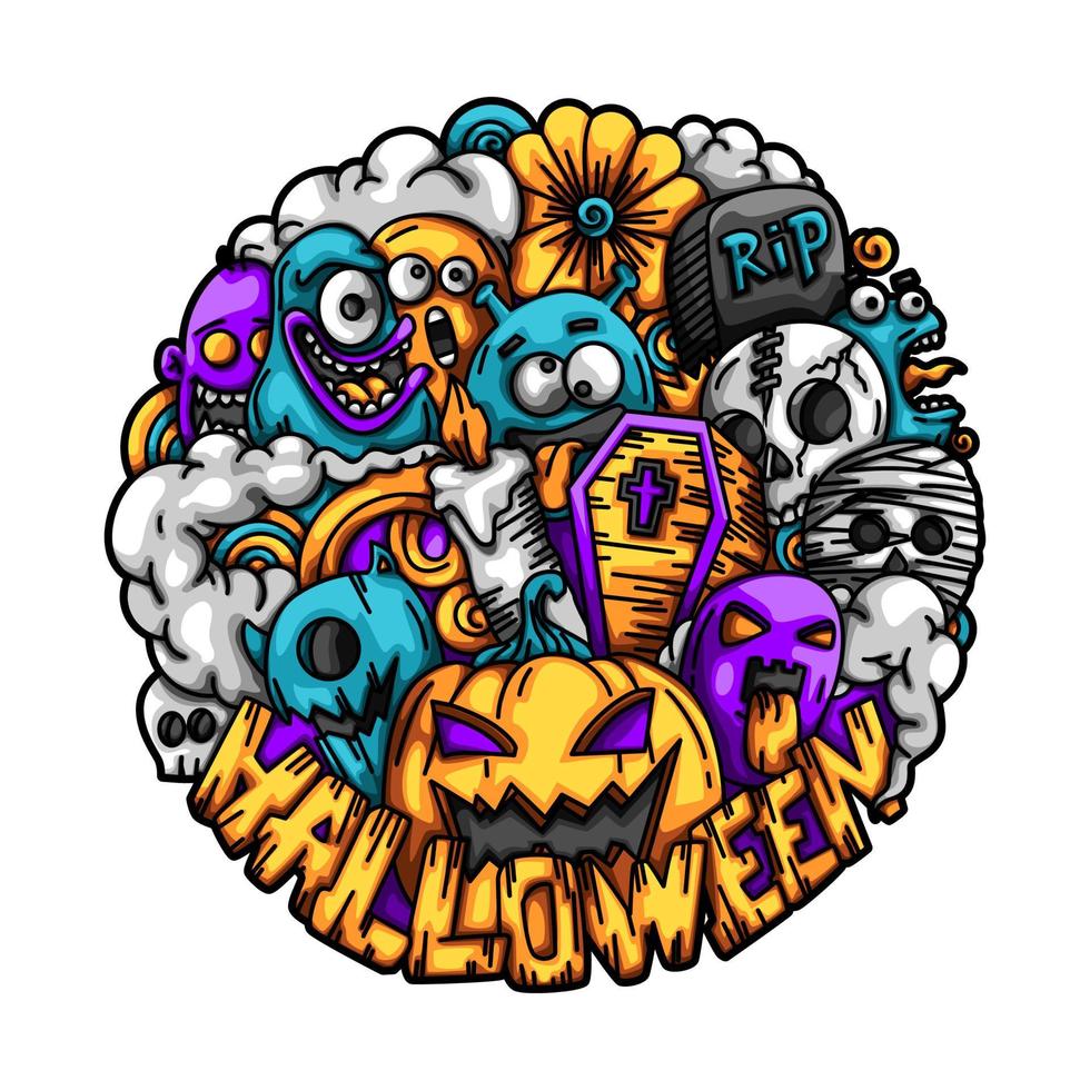 Ilustraciones de halloween doodle vector