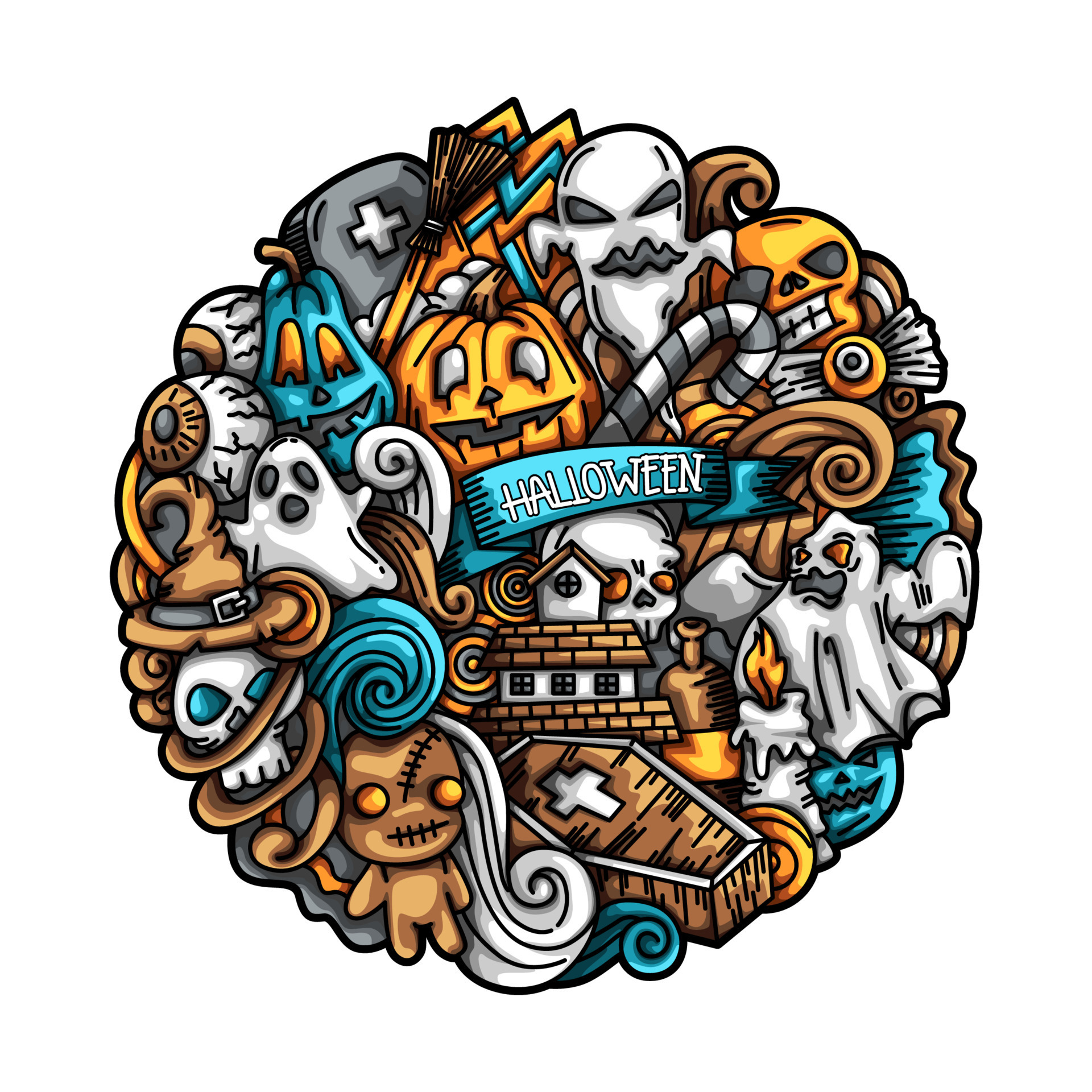 Halloween Doodles Vector Design Element Illustrations 12795616 Vector