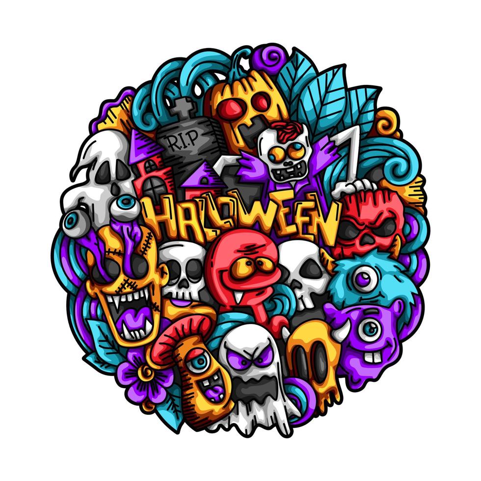 Happy Halloween Doodles Vector Illustration