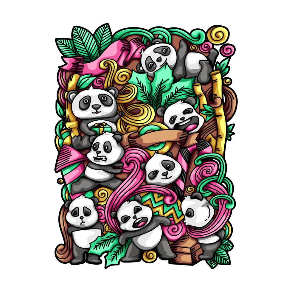 Ilustraciones de panda doodle vector