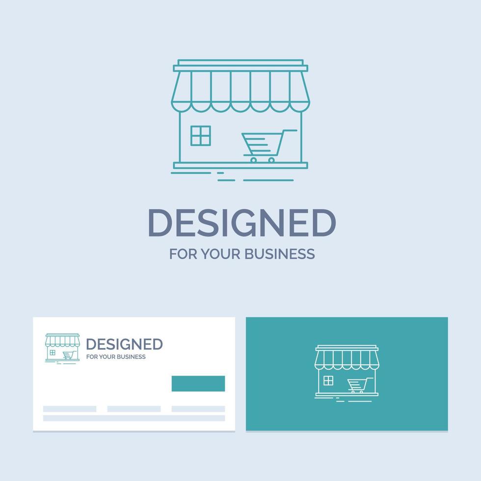 shop, store, market, building, shopping Business Logo Line Icon Symbol for your business. Turquoise Business Cards with Brand logo template vector