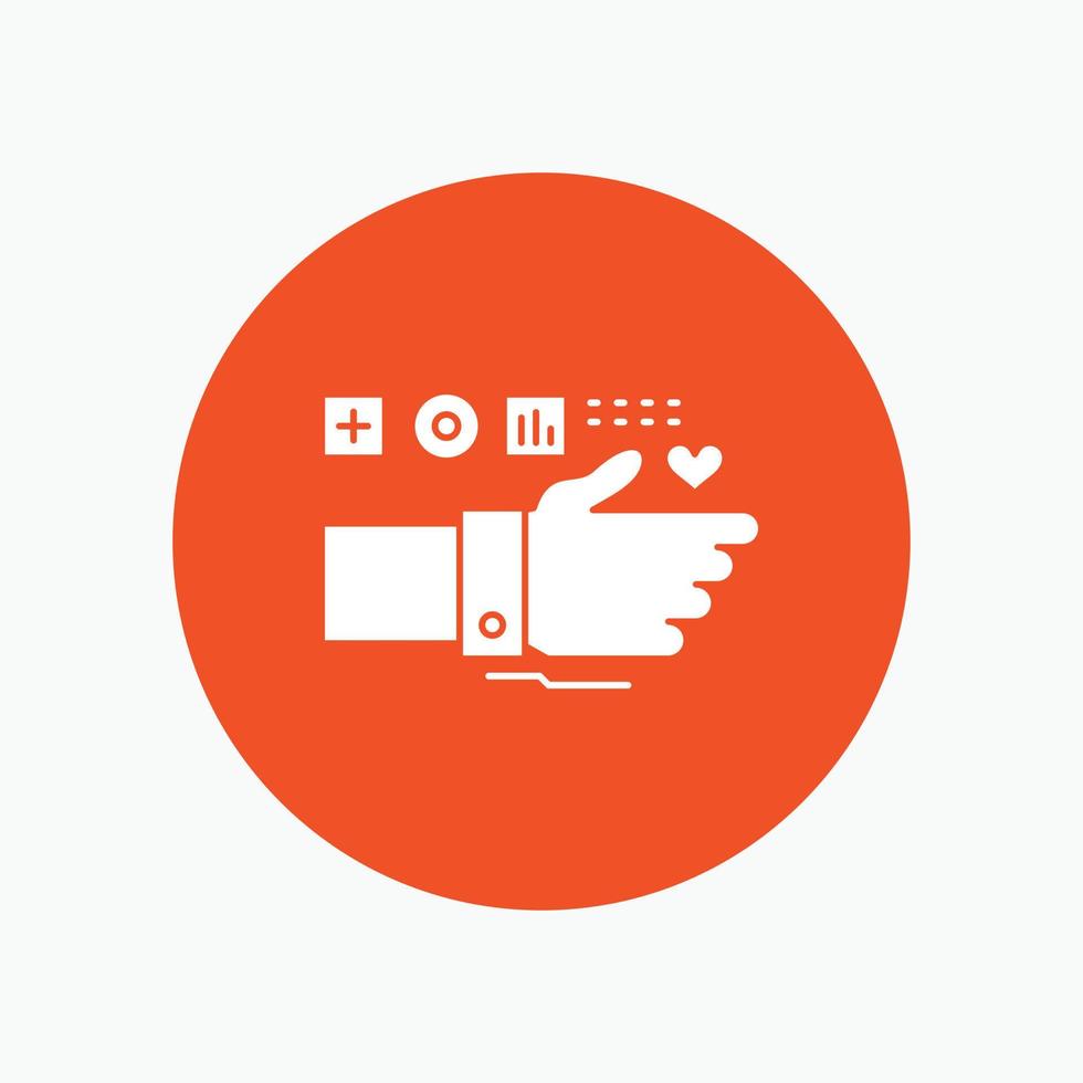 Monitoring. Technology. Fitness. Heart. Pulse White Glyph Icon in Circle. Vector Button illustration