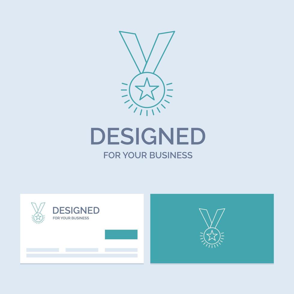Award. honor. medal. rank. reputation. ribbon Business Logo Line Icon Symbol for your business. Turquoise Business Cards with Brand logo template vector