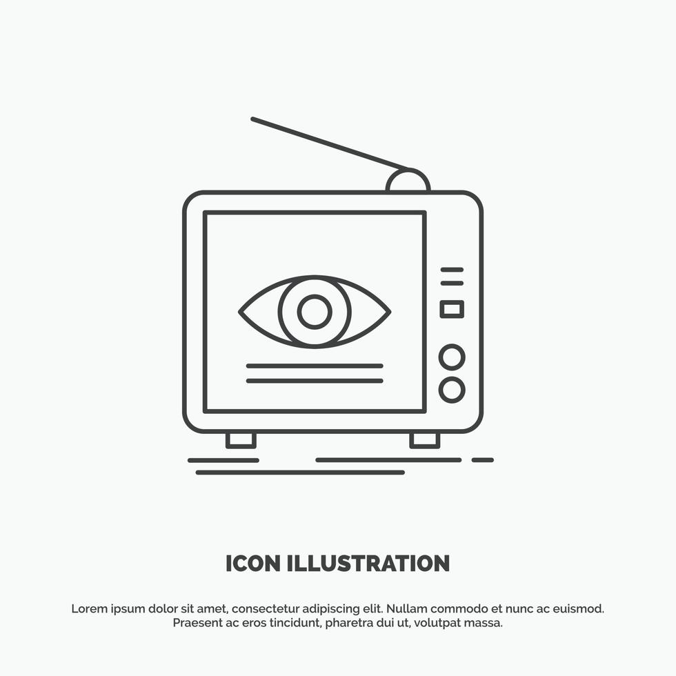 anuncio. transmisión. marketing. televisión. icono de televisión símbolo gris vectorial de línea para ui y ux. sitio web o aplicación móvil vector