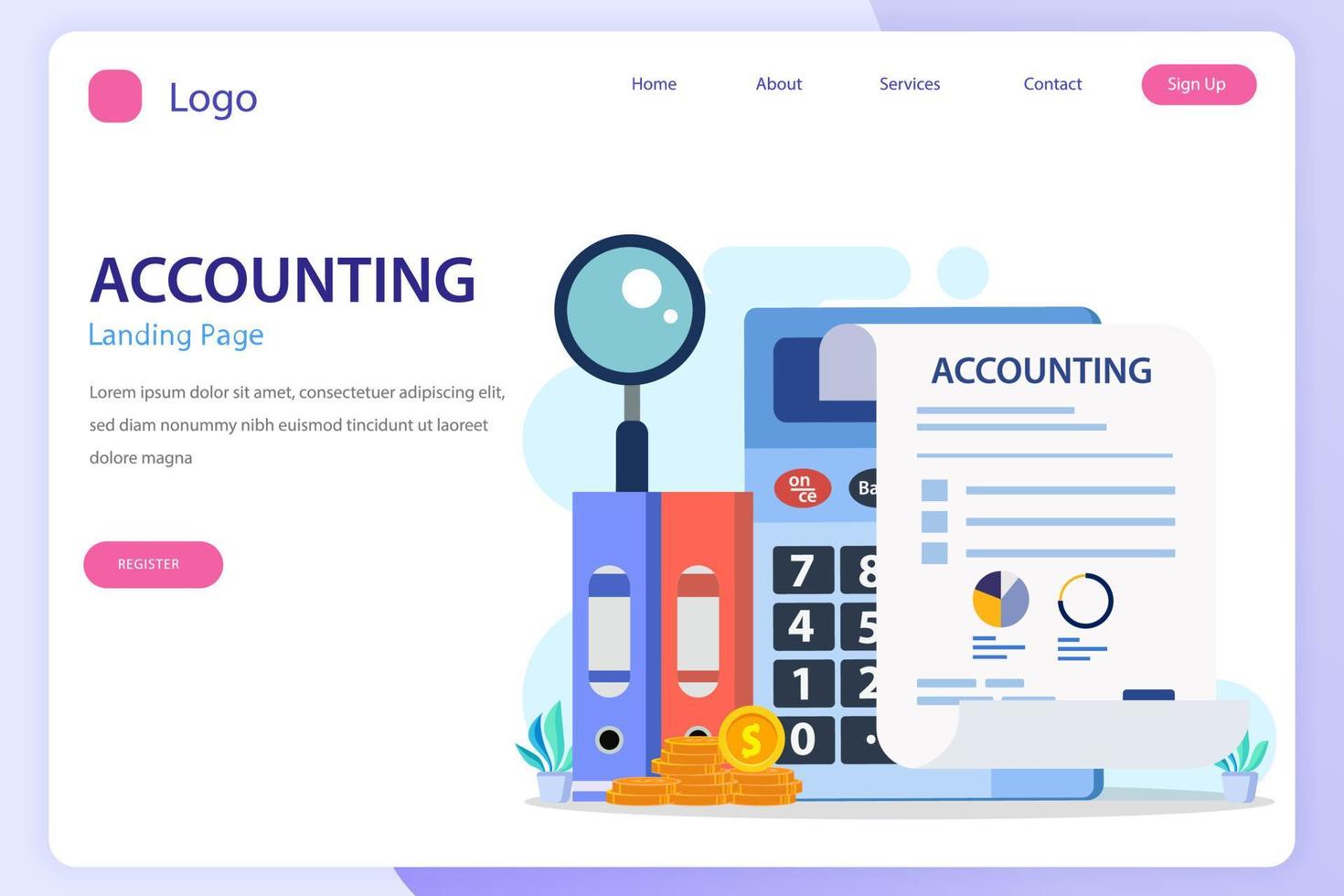 Accountant landing page website flat vector template