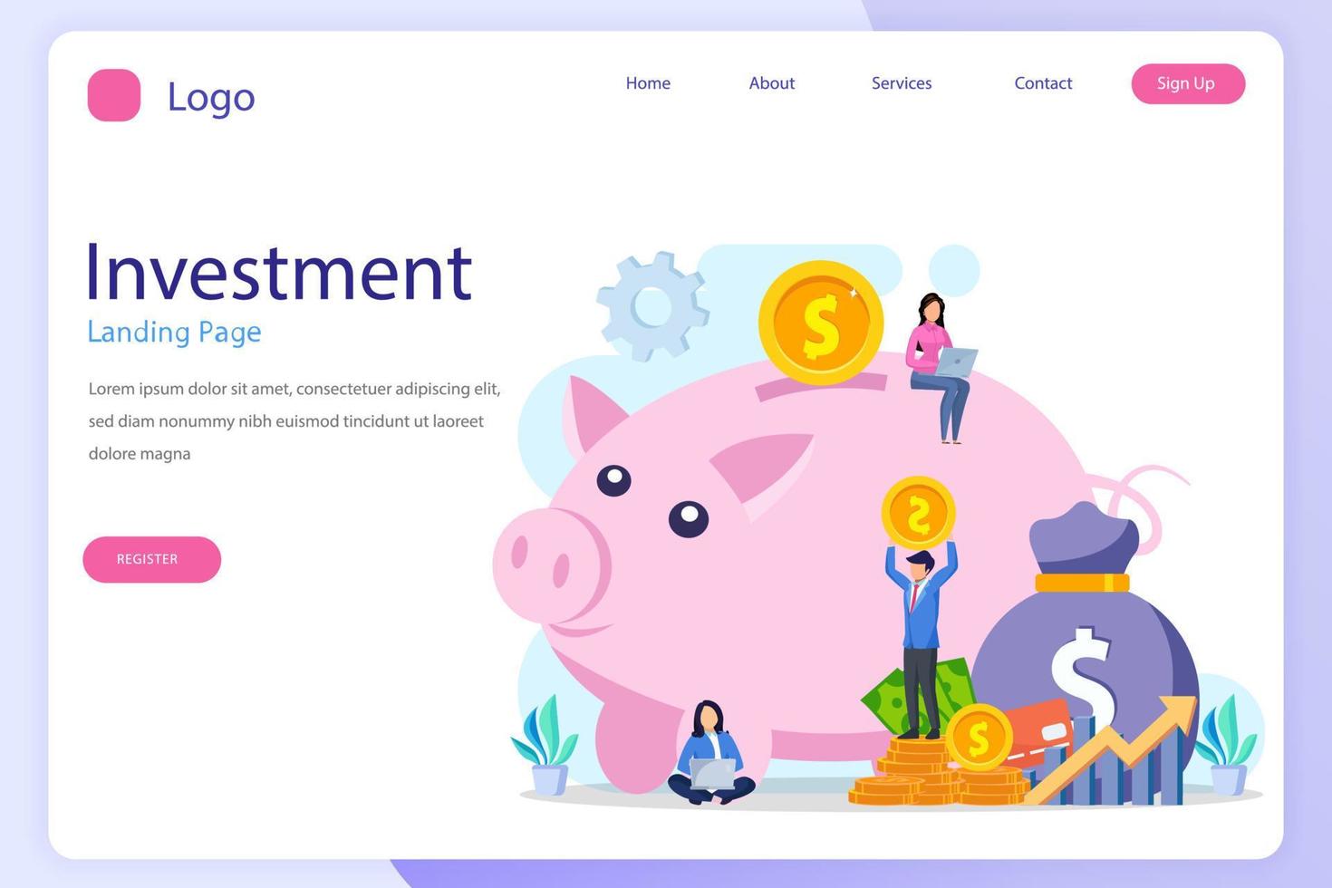 Business investment landing page website flat vector template