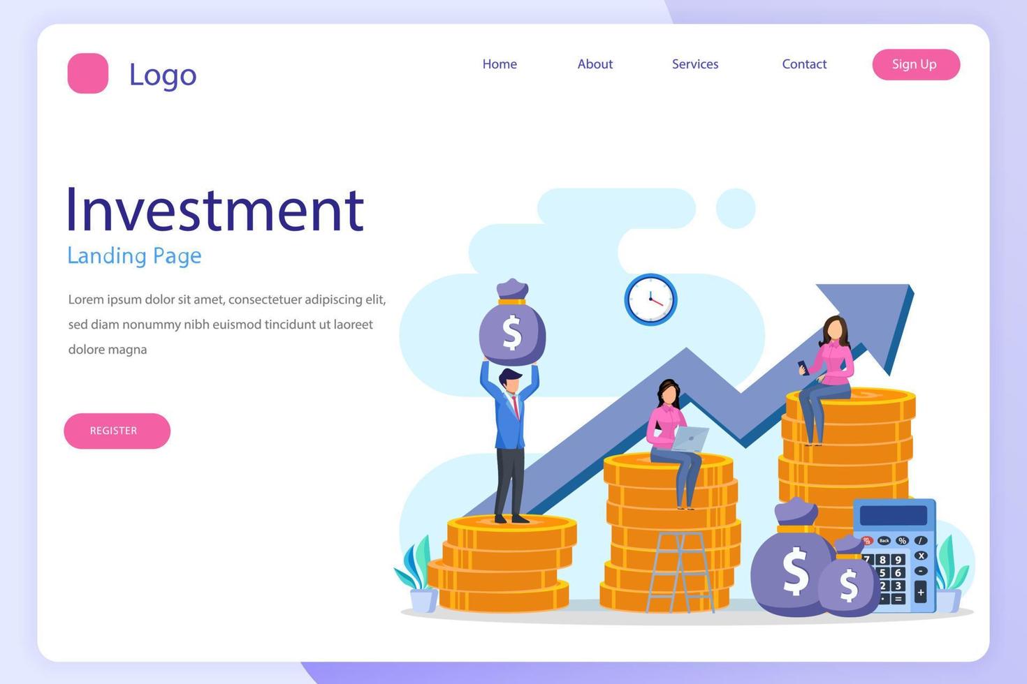 Business investment landing page website flat vector template