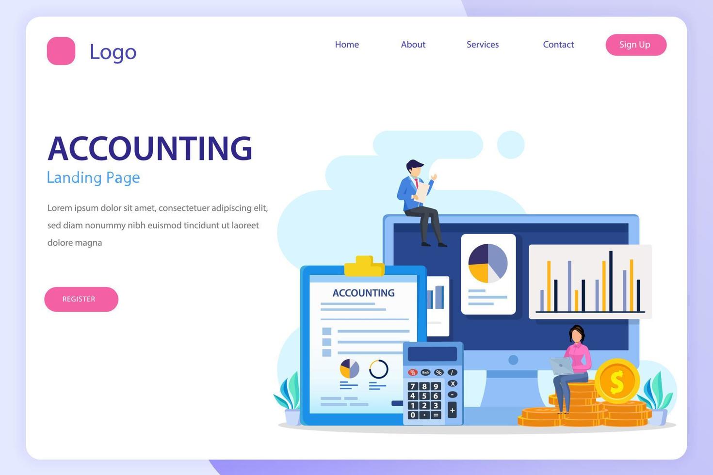 Accountant landing page website flat vector template