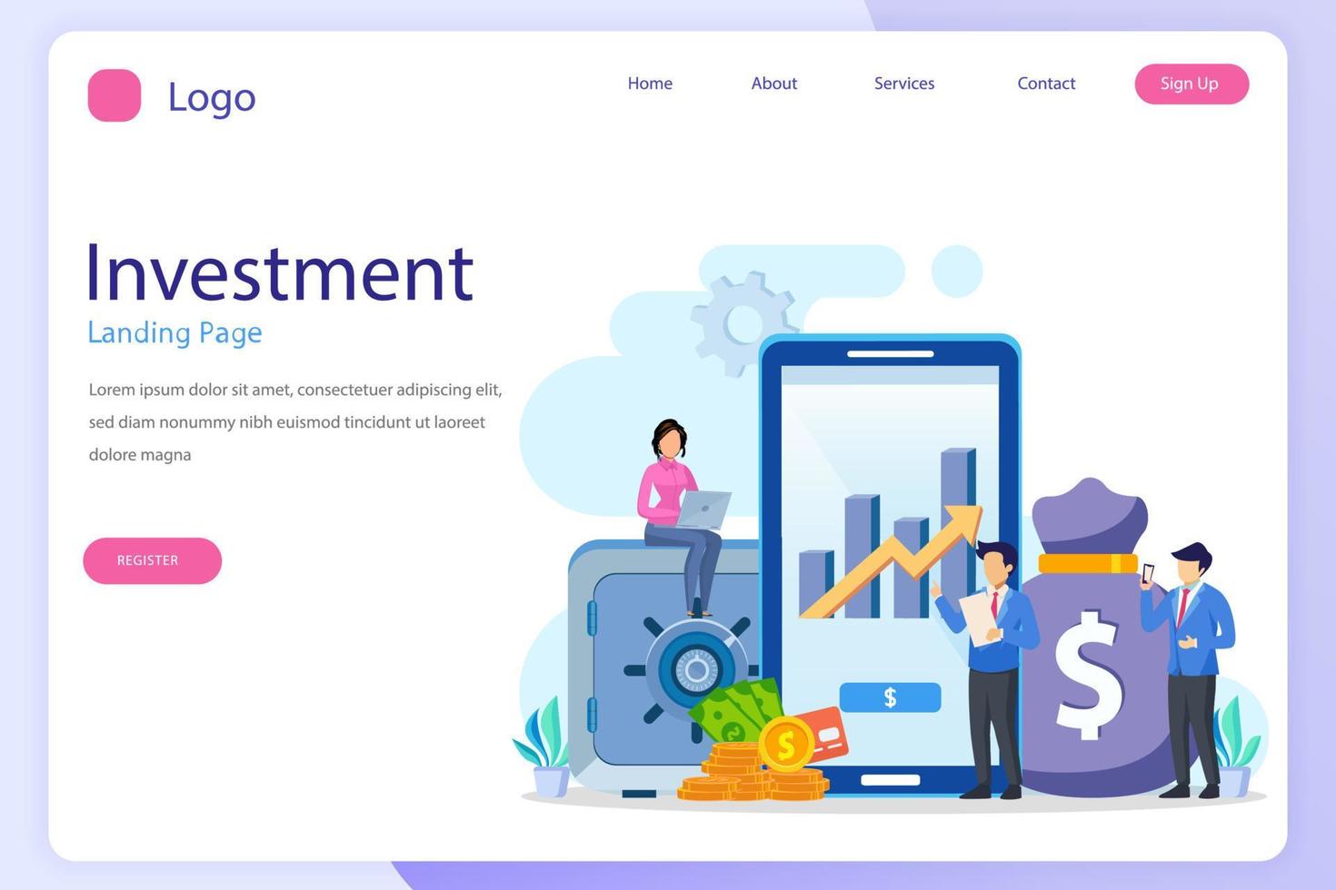 Business investment landing page website flat vector template