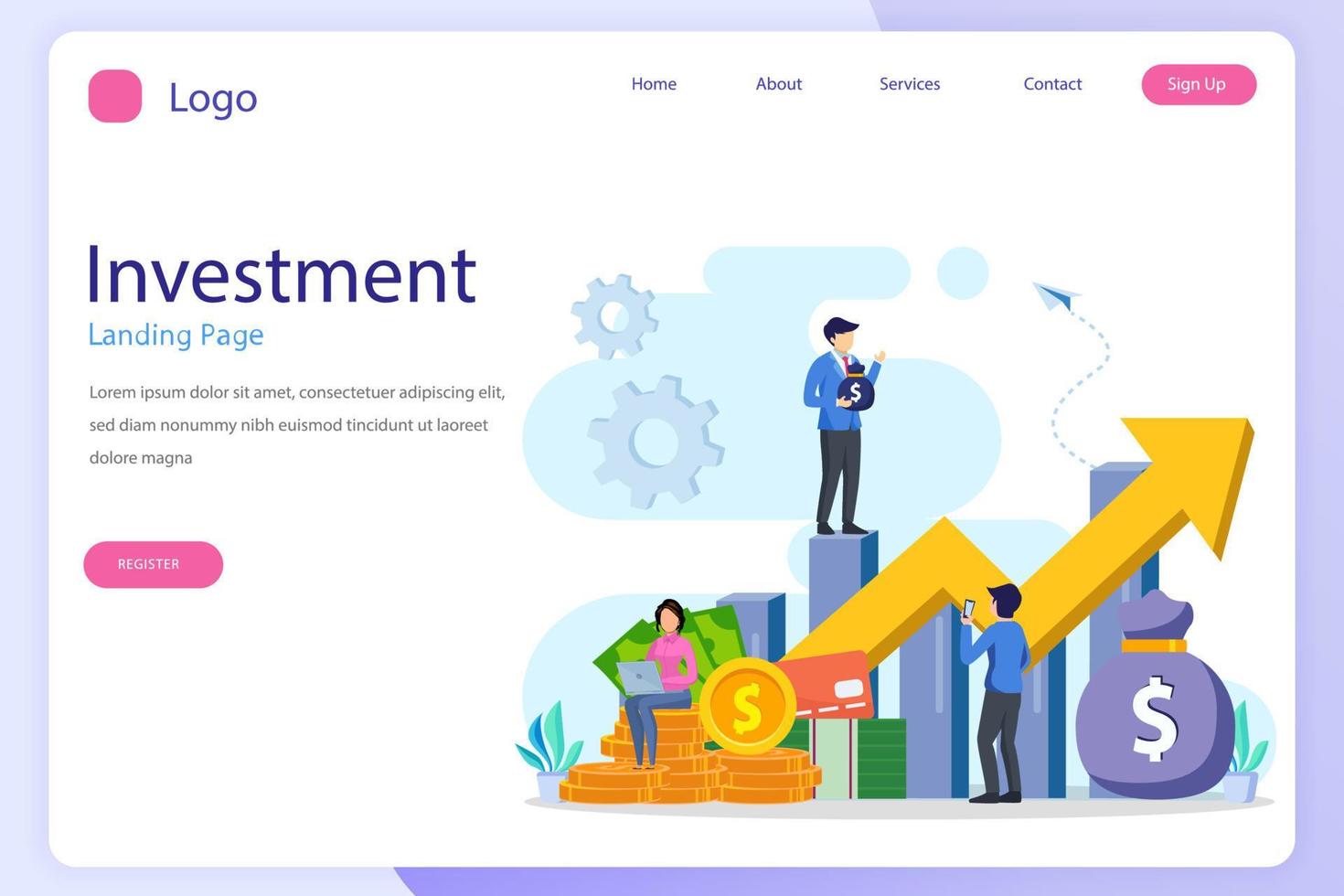 Business investment landing page website flat vector template