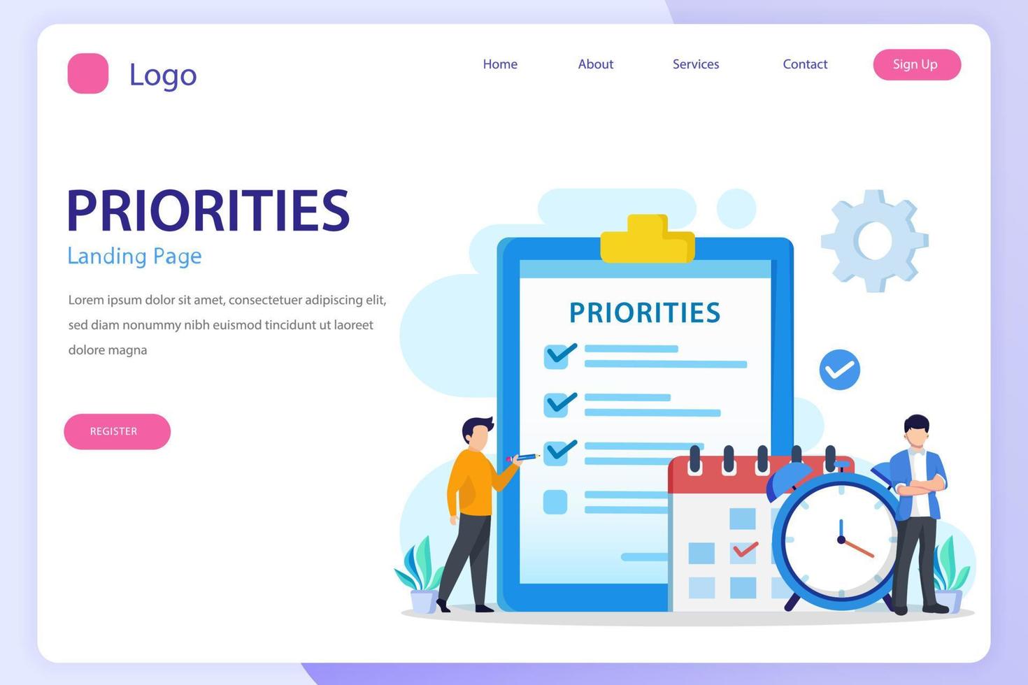 Priorities landing page website flat vector template