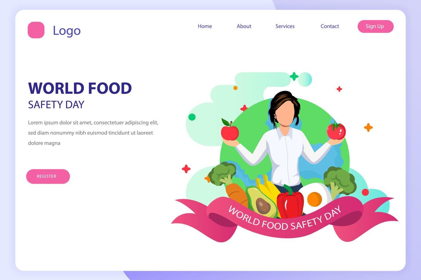 World food safety day landing page website flat vector template