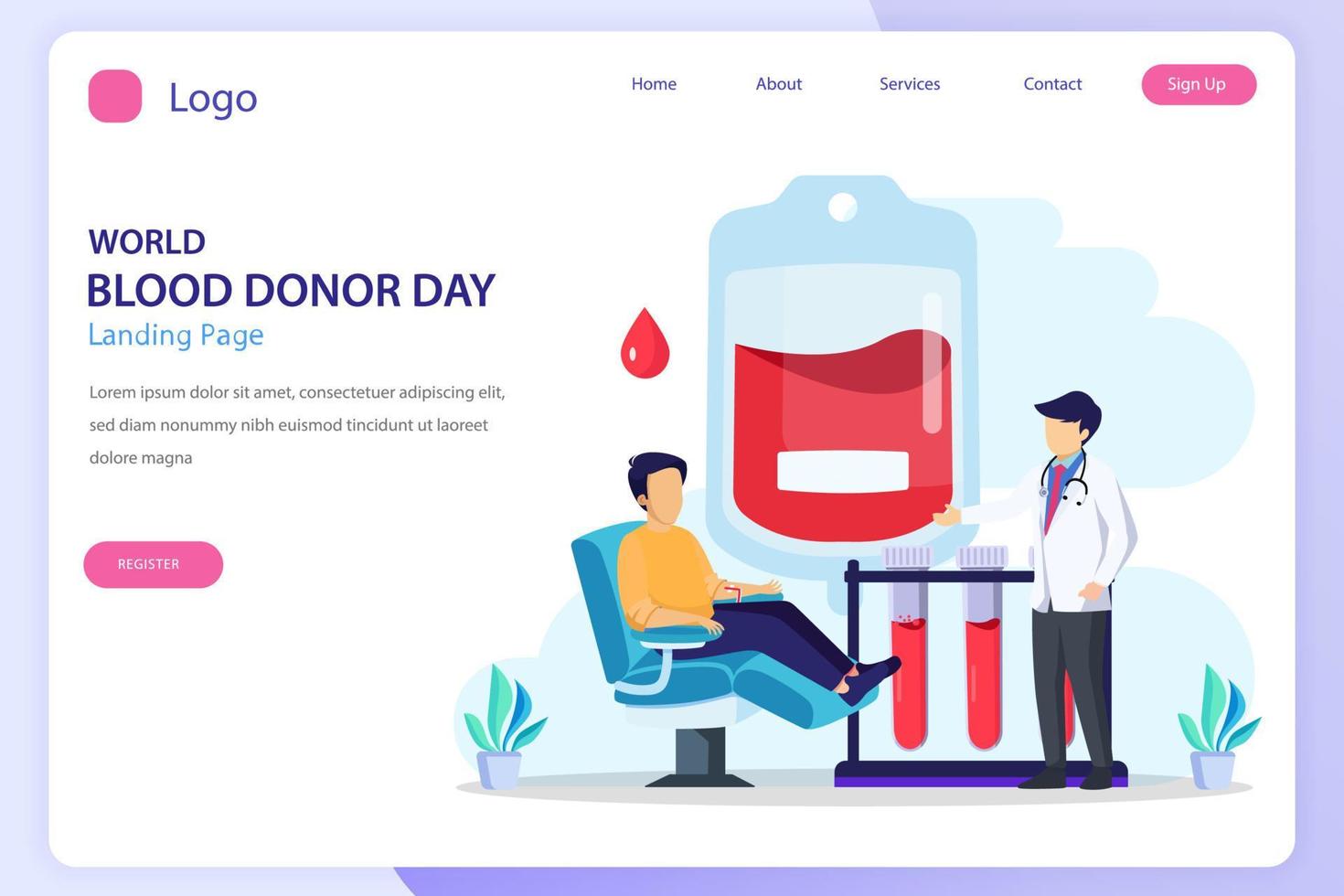 World blood day landing page website flat vector template