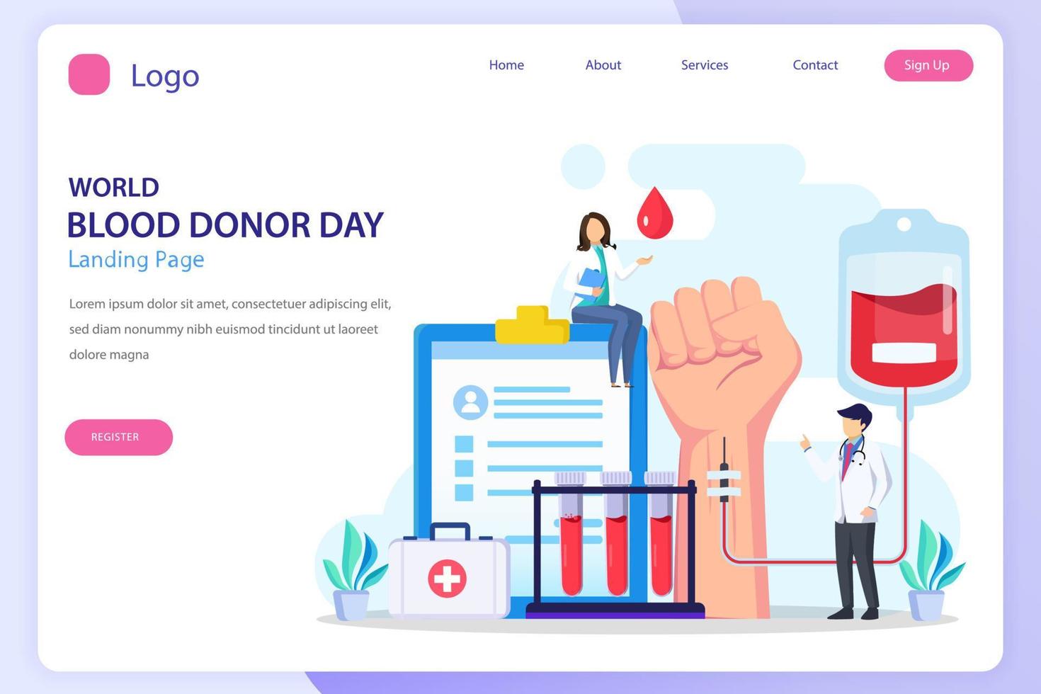 World blood day landing page website flat vector template