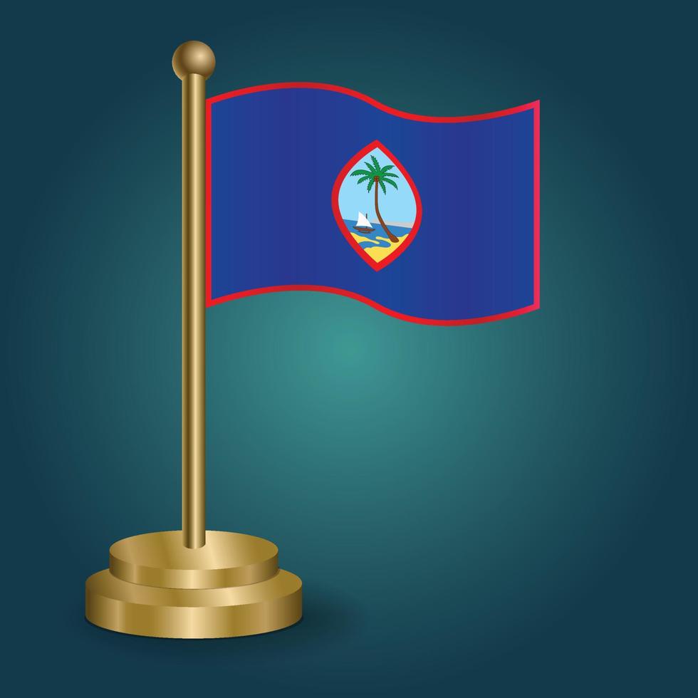 Guam national flag on golden pole on gradation isolated dark background. table flag, vector illustration