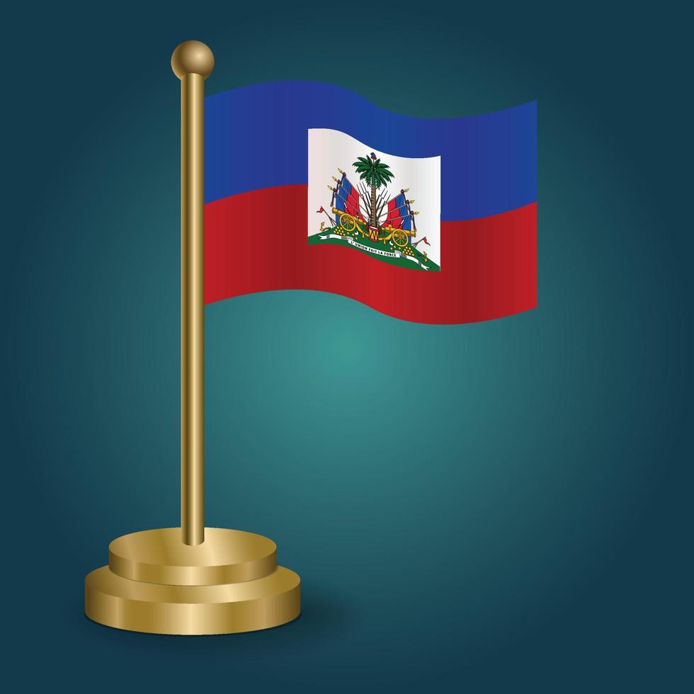 bandera nacional de haití en el polo dorado sobre fondo oscuro aislado de gradación. bandera de mesa, ilustración vectorial vector