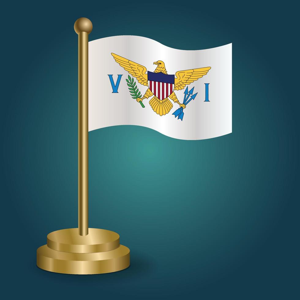 Us Virgin Island national flag on golden pole on gradation isolated dark background. table flag, vector illustration