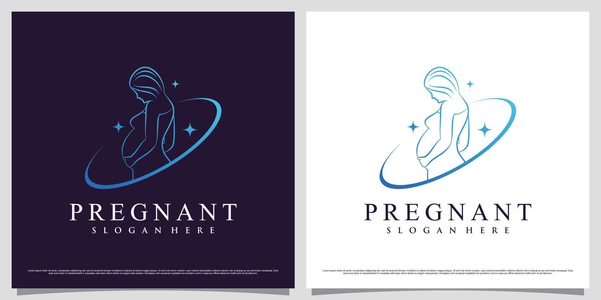 Pregnant women logo design illustration with line art style and creative element concept vector