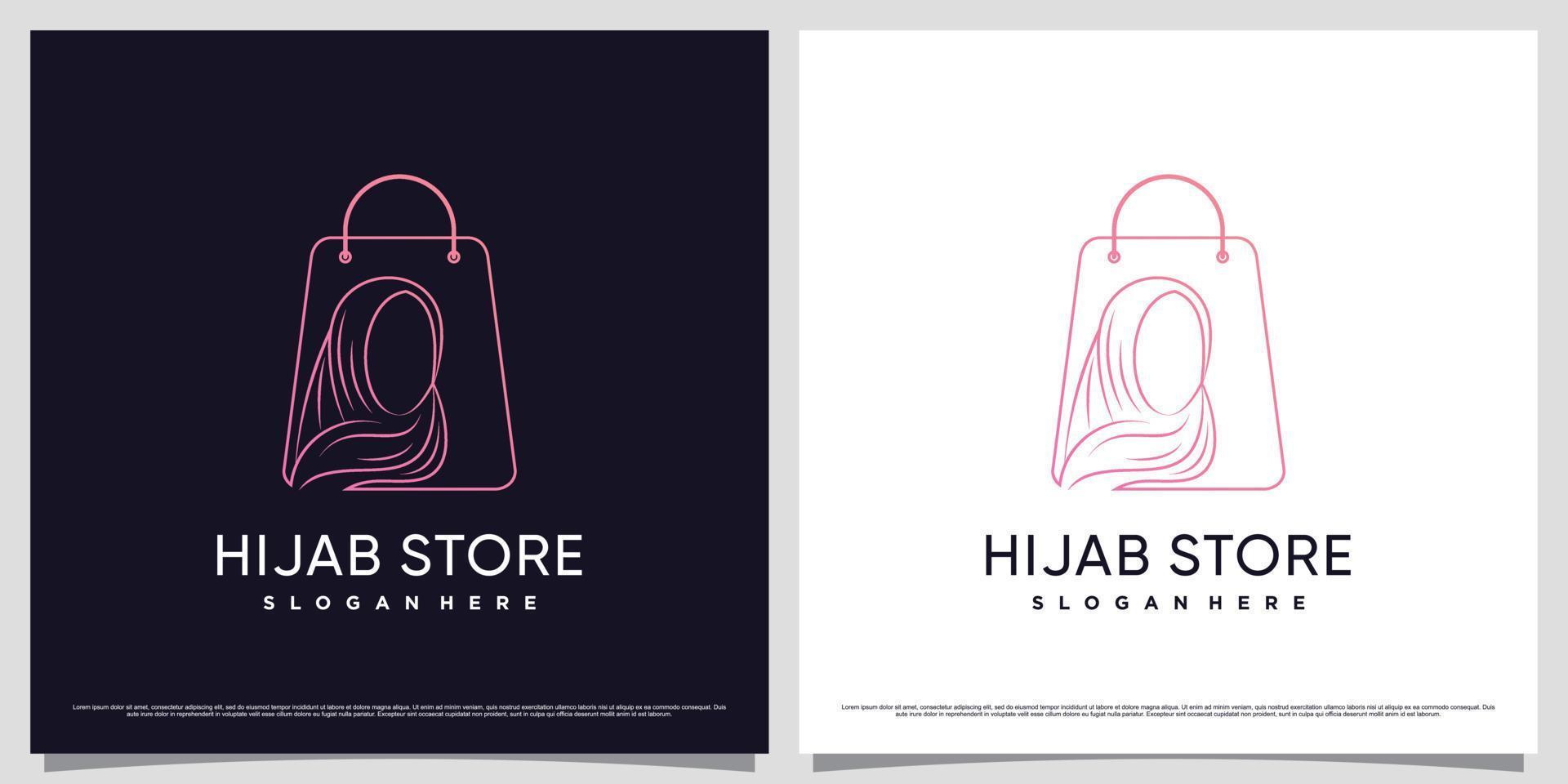 Hijab store logo design template with bag icon and line style concept vector