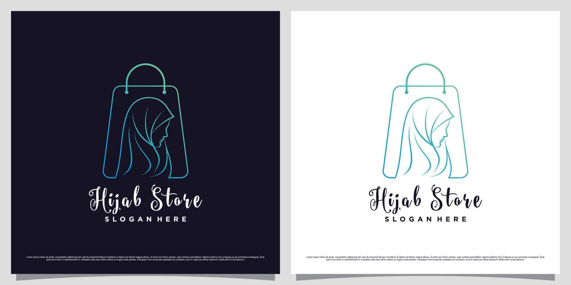 Hijab store logo design template with bag icon and line style concept vector