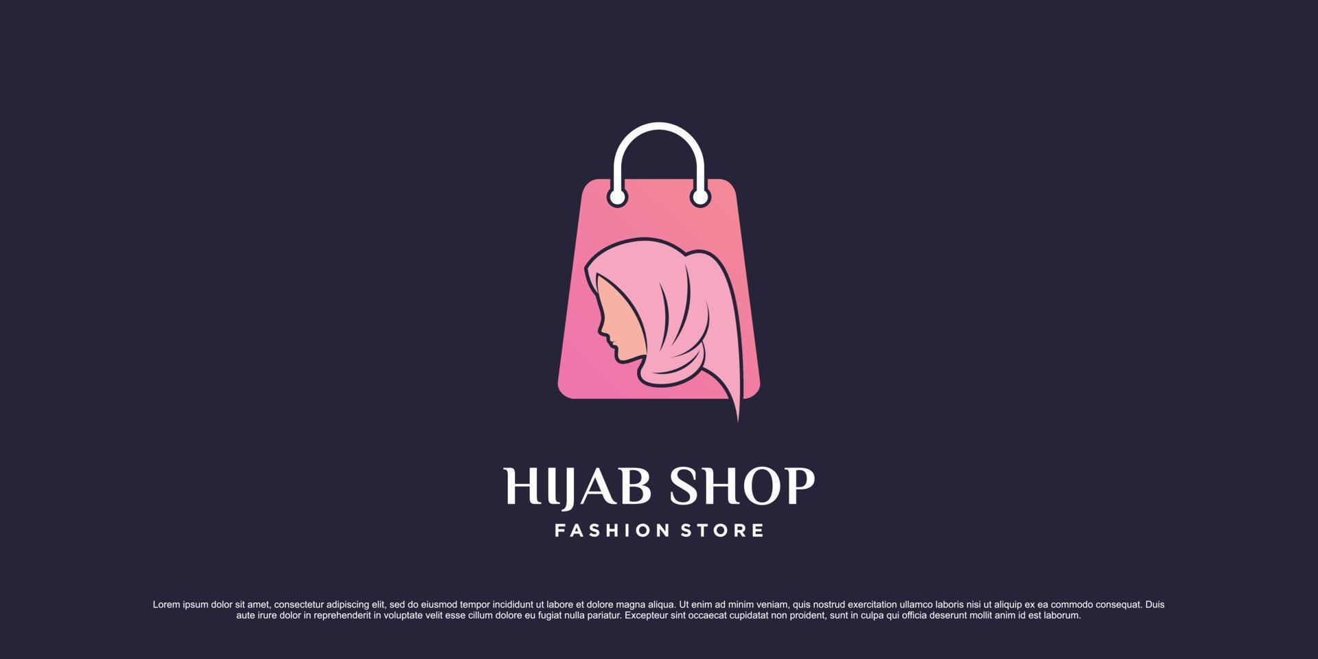 Hijab shop logo design template with bag icon and creative element concept vector