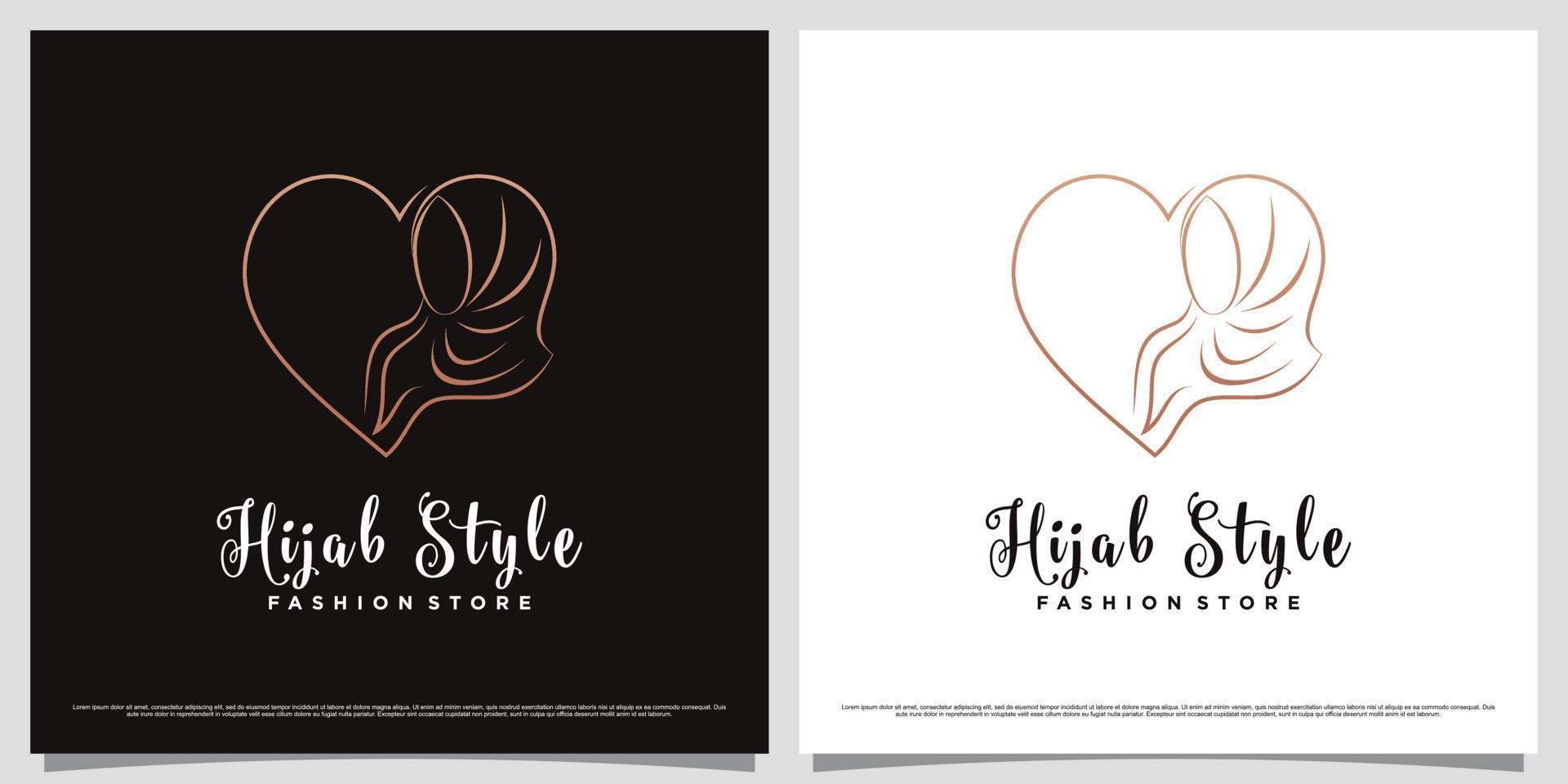 Muslimah women logo design wearing hijab with line art concept and creative element vector