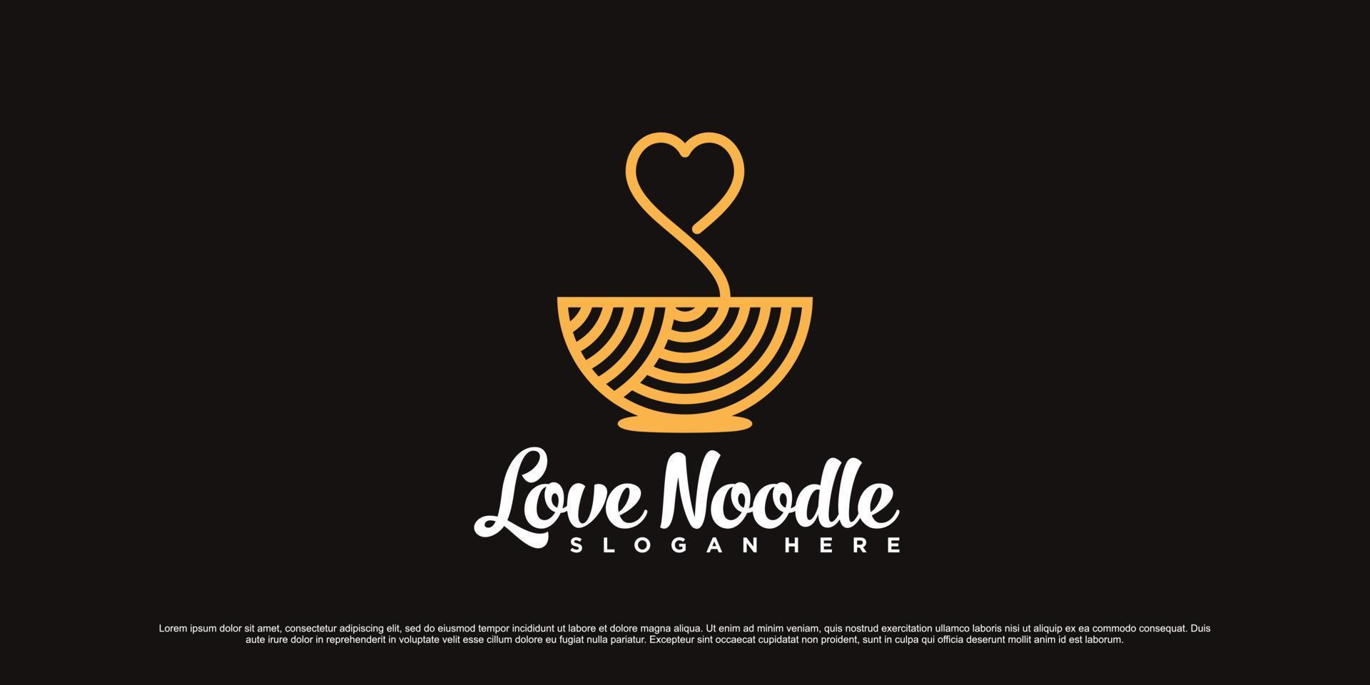 Ramen noodle logo design template with love element and modern concept vector