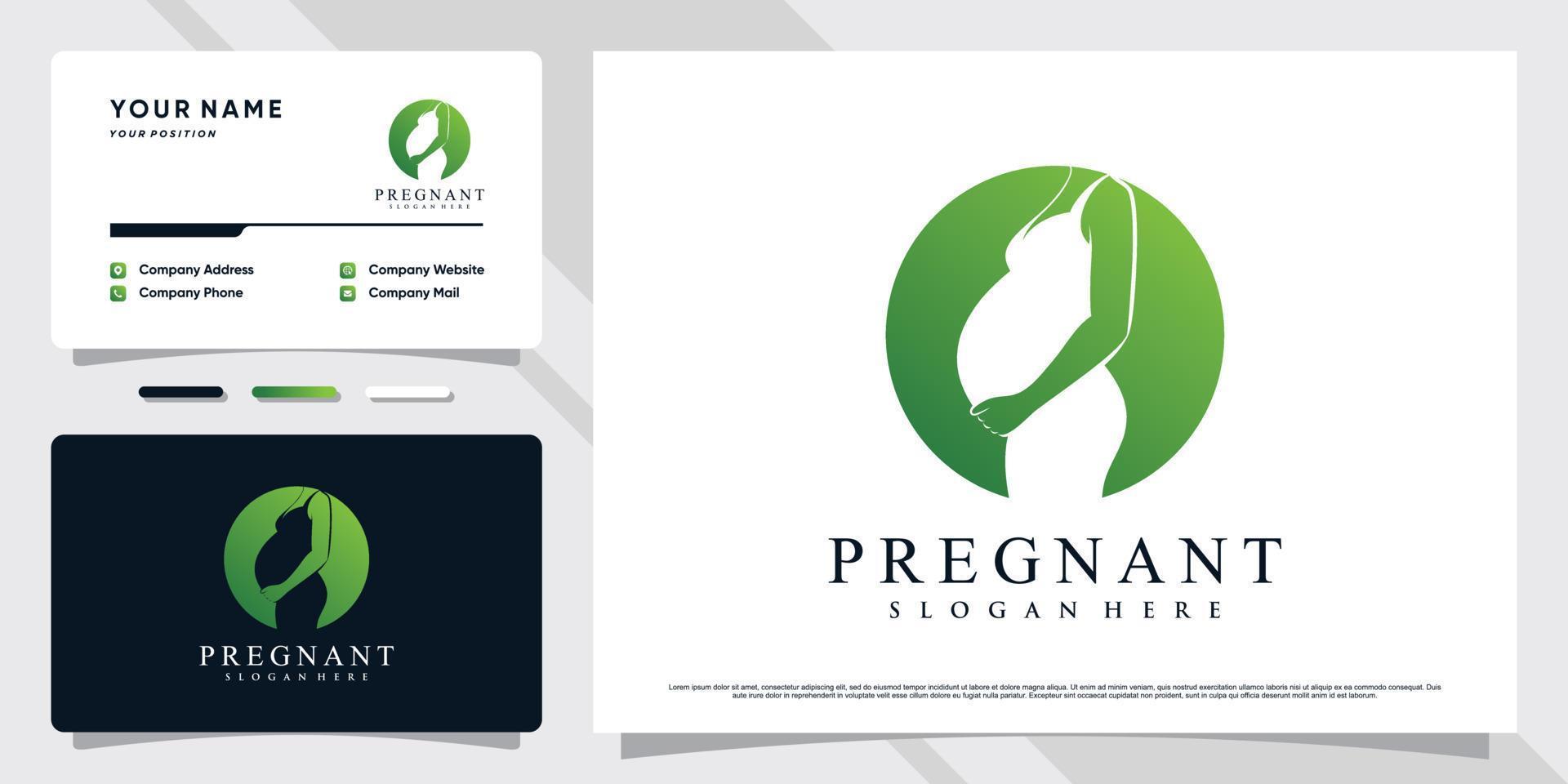 ilustración de diseño de logotipo de mujeres embarazadas con concepto de círculo y plantilla de tarjeta de visita vector