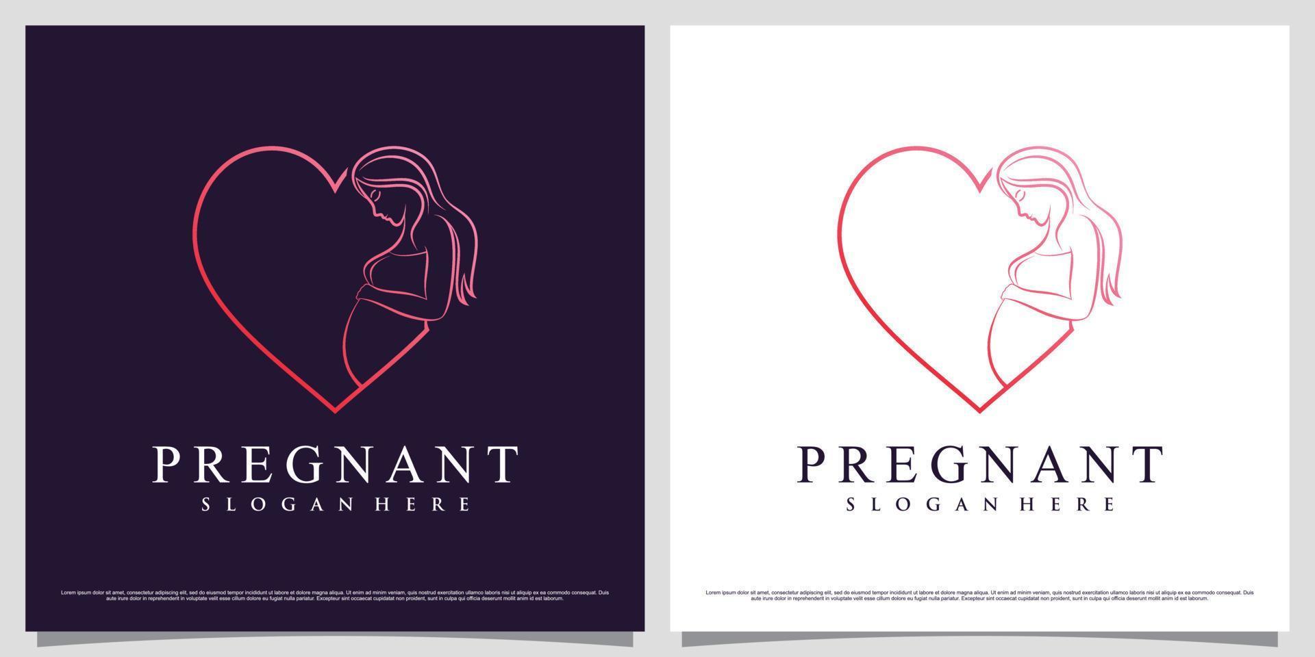 Pregnant women logo design illustration with line art style and creative element concept vector