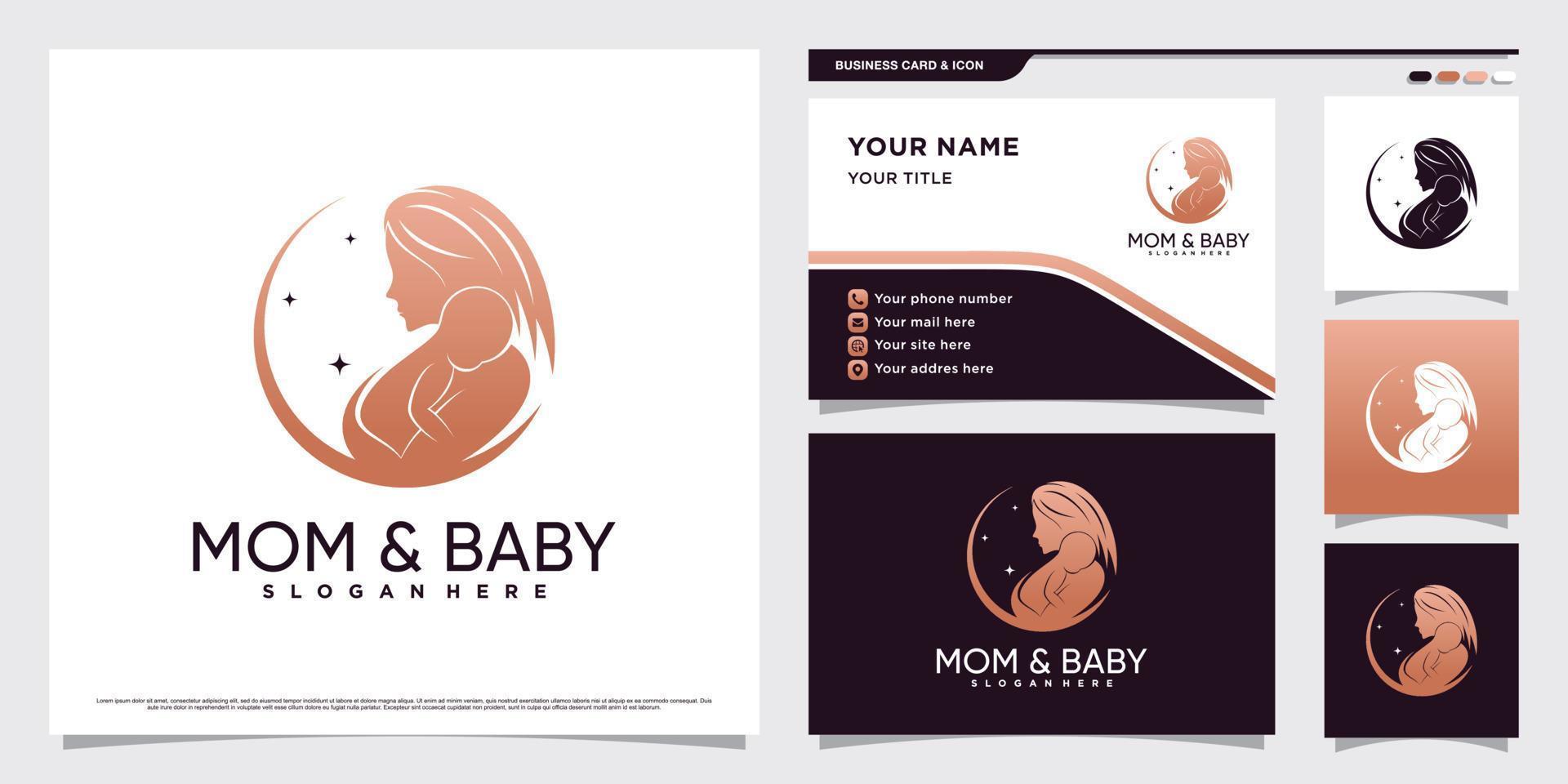 Mother and baby logo design with creative element concept and business card template vector