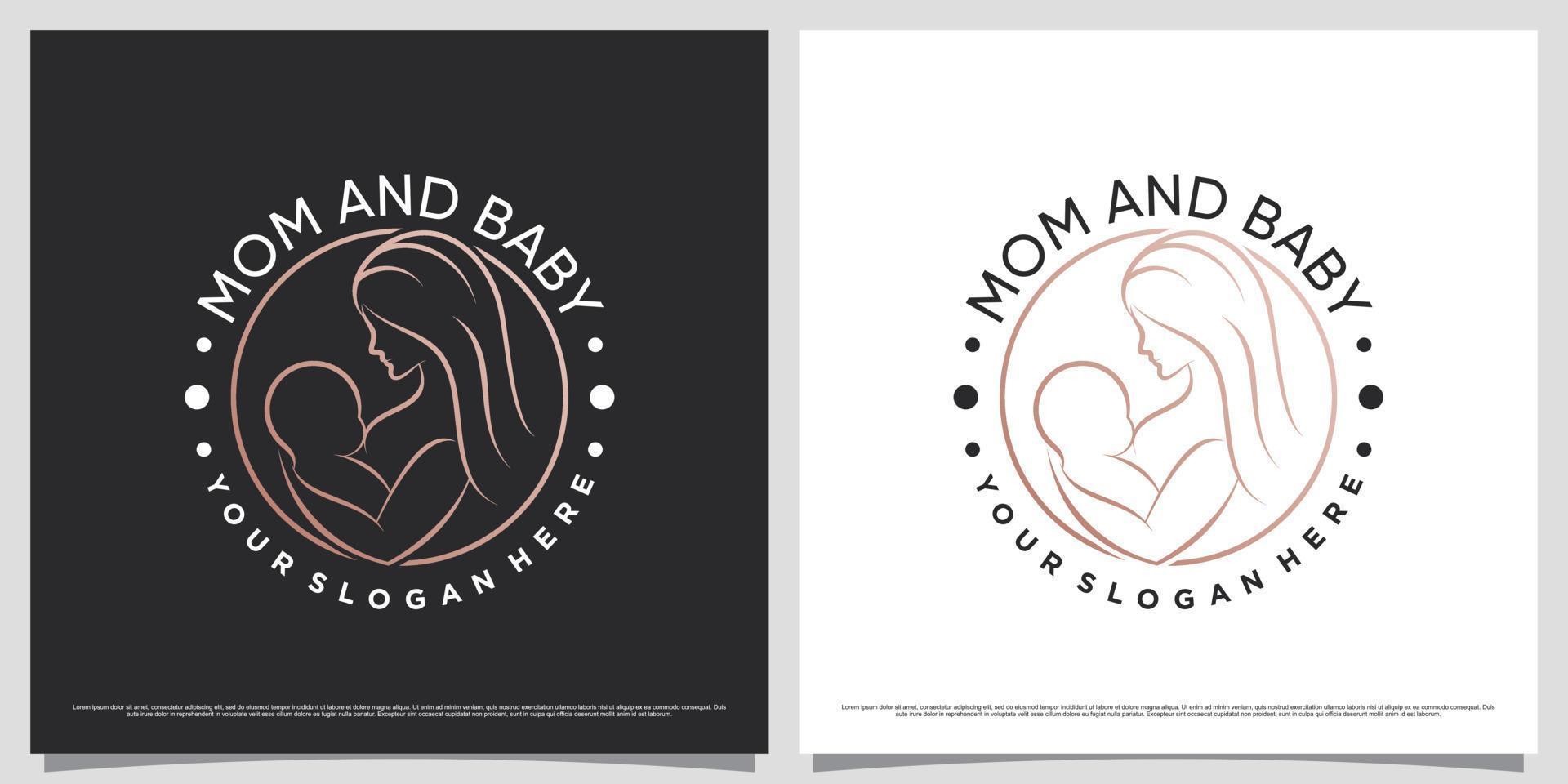 Creative mother and baby logo design illustration with emblem style concept vector