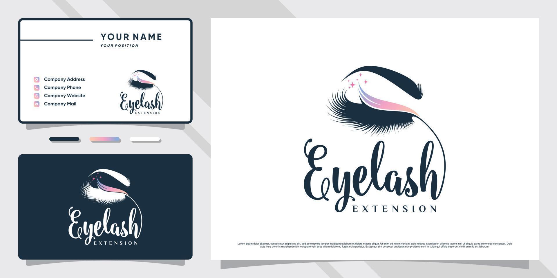 diseño de logotipo de pestañas para estudio de maquillaje con concepto creativo y plantilla de tarjeta de visita vector