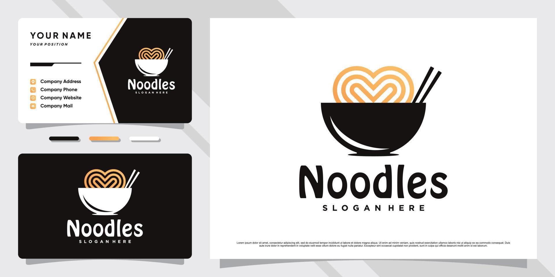 ilustración de diseño de logotipo de fideos ramen con icono de tazón y plantilla de tarjeta de visita vector